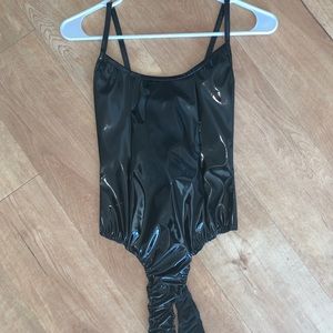 shiny pleather body suit